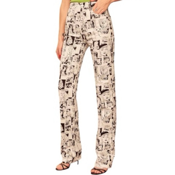 Reformation Pants - Reformation Newsprint Graphic Pants Black White Comic Print Jeans Size 29 Y2K